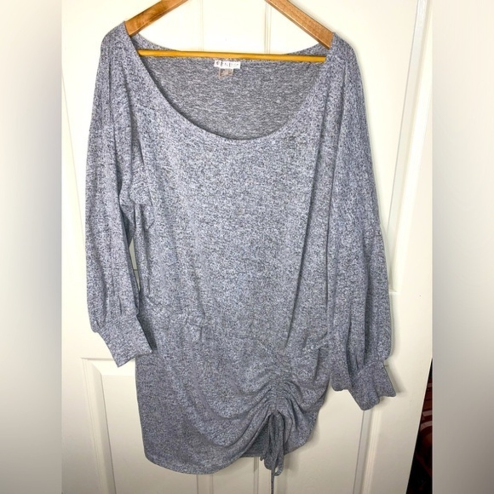 VENUS Gray Relaxed Ruched Dress, Long Sleeve, Cozy